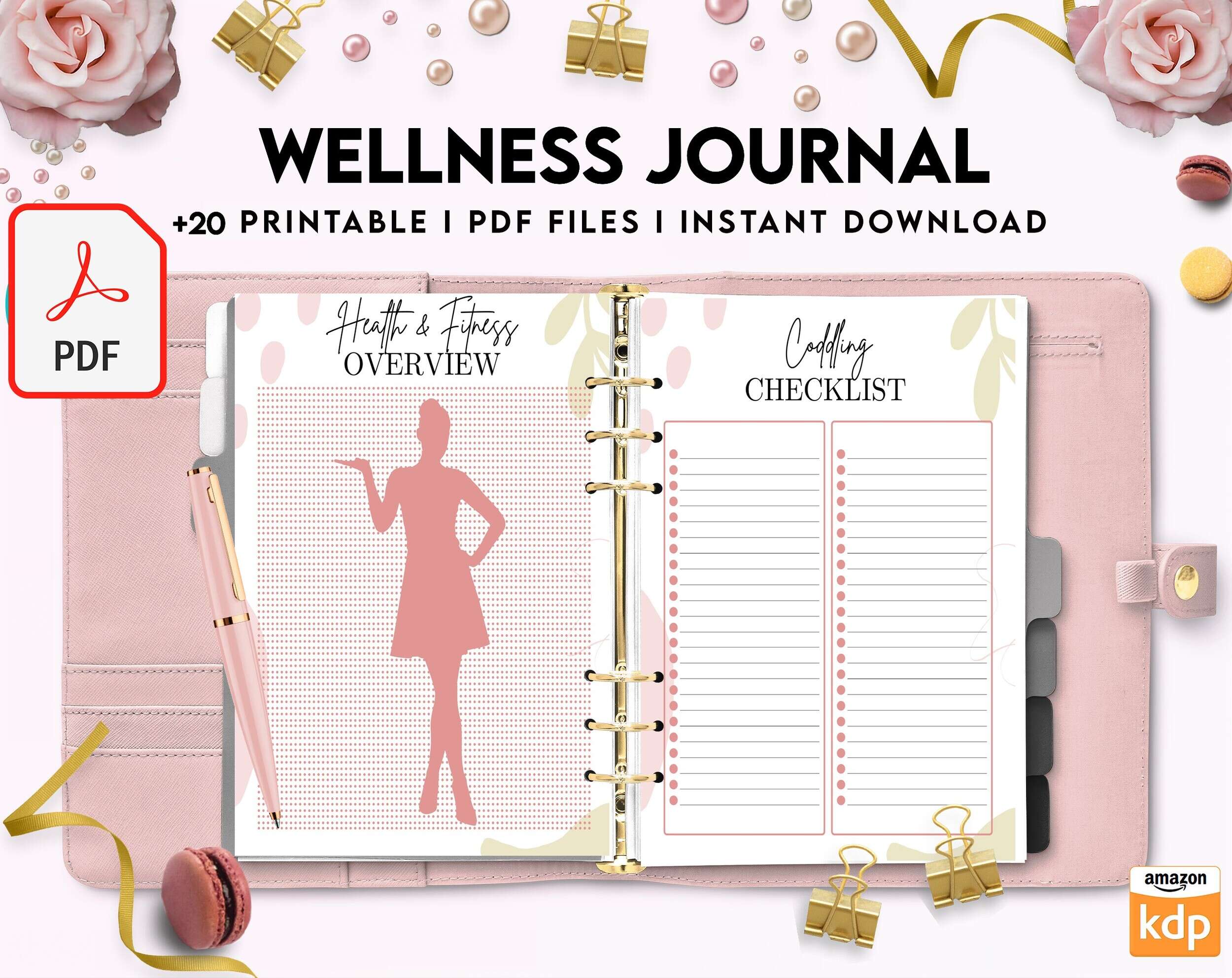 Wellness Journal Planner, Self care journal , Wellness 8×11 inch pages size Bundle Pages, PDF Printable, 8,5×11″ A4 size