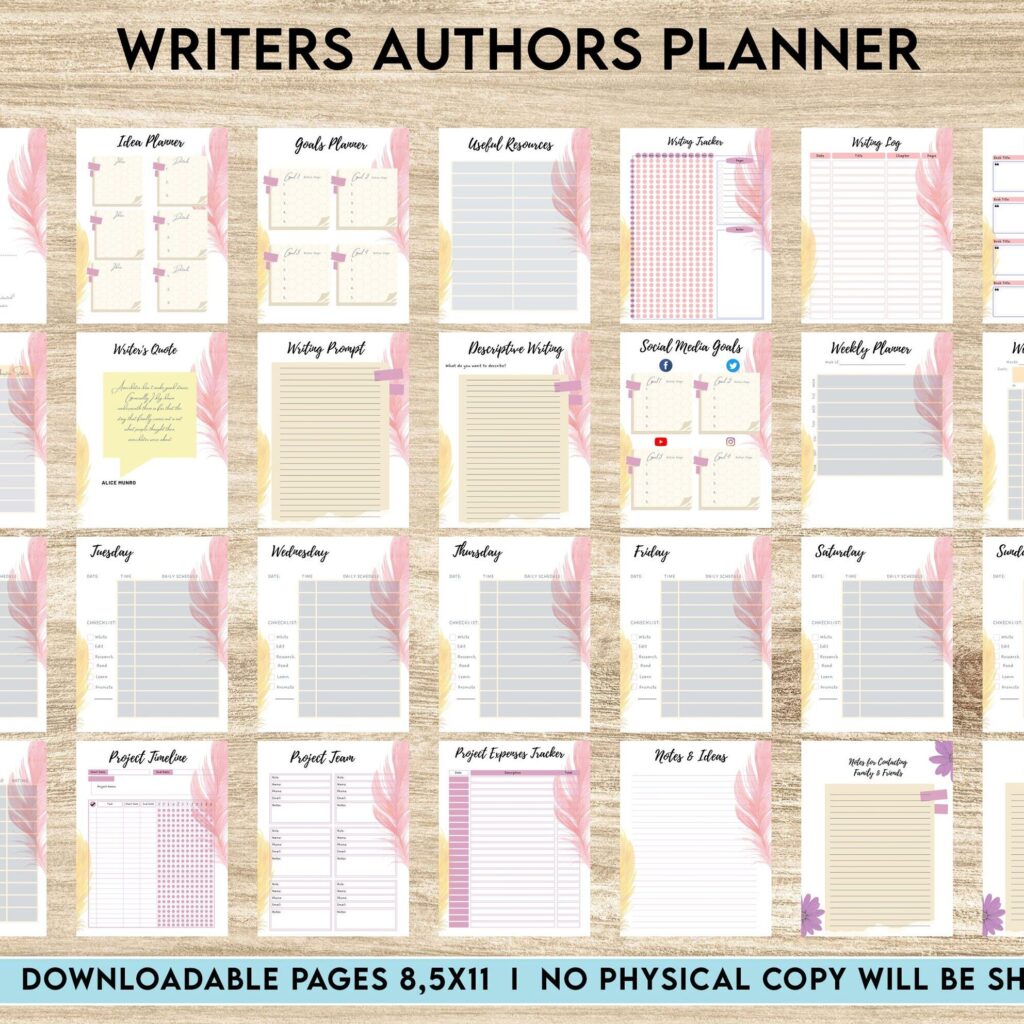Writers Planner Author Planner, Writers Planner, Book Writing Planner, Novel Planner, Canva Editable Templates, interior Author Planner