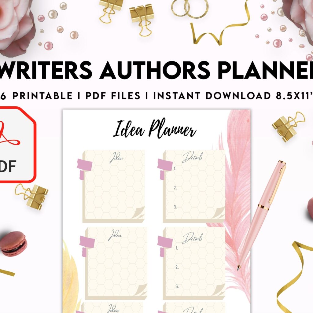 Author Planner, Writers Planner, Book Writing Planner, Novel Planner, PDF Printable, 8,5×11″ A4 size Author Planner