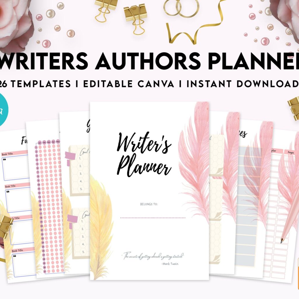 Author Planner, Writers Planner, Book Writing Planner, Novel Planner, Canva Editable Templates, interior Author Planner