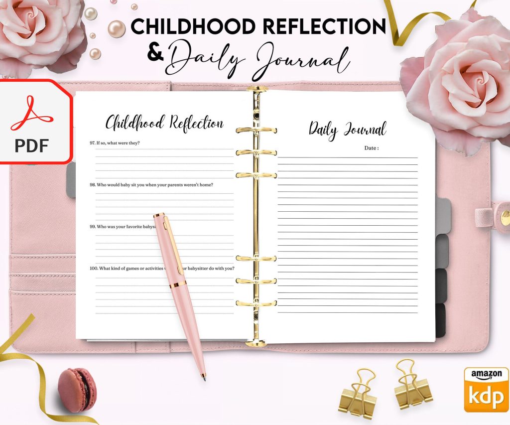 Childhood Reflection guided journal With Prompts 30 pages PDF 100 questions, 8.5×11" PDF Printable Planner COMMERCIAL Use childhood reflection