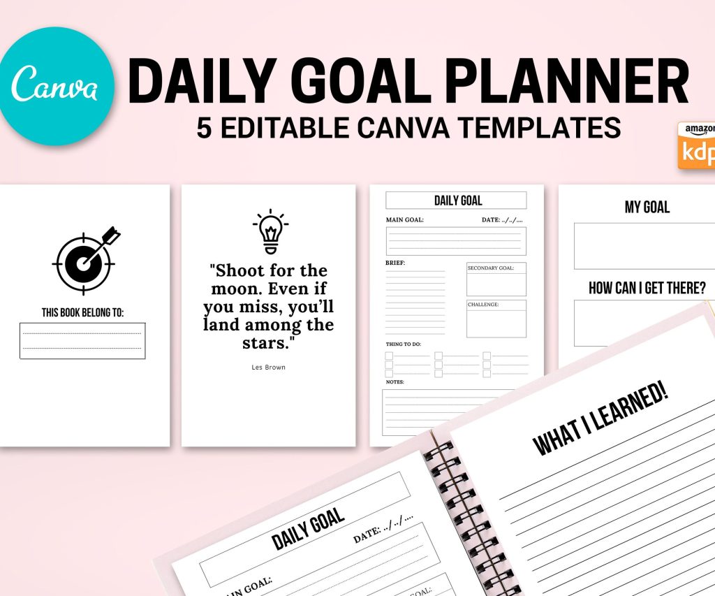 Canva Daily Goal Planner 5 Templates for Journal, Canva Planner editable interiors Bundle COMMERCIAL USE canva_kdp