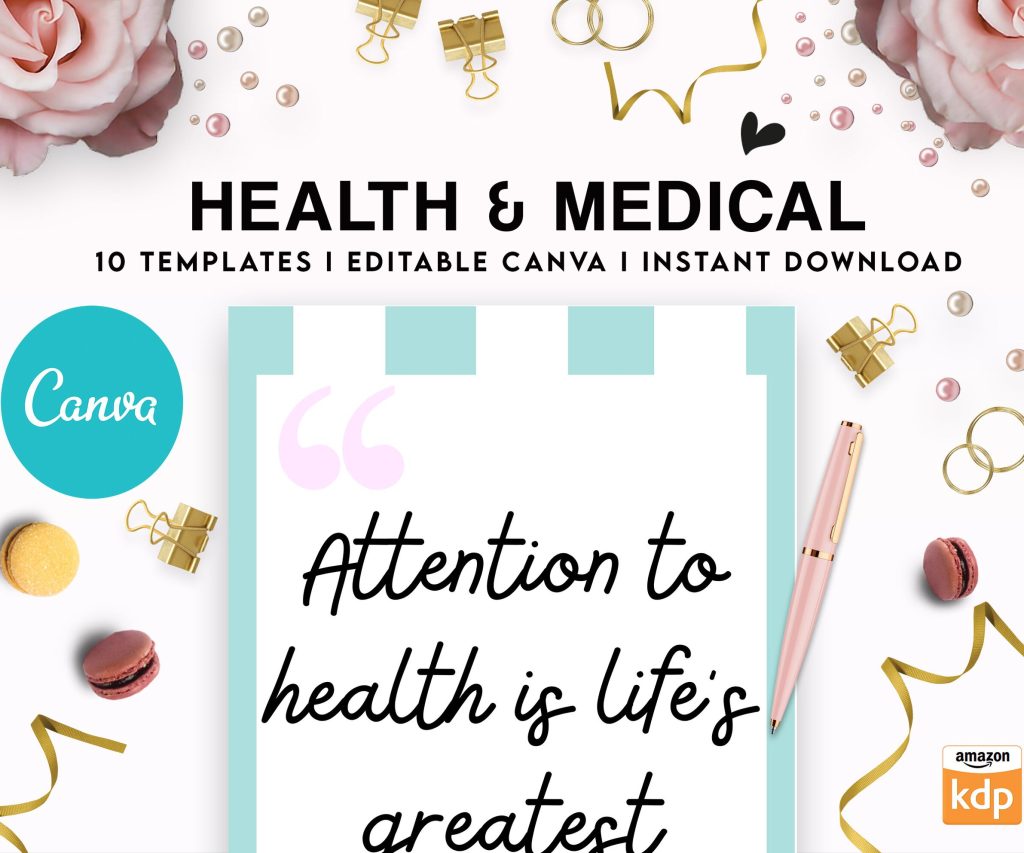 10 Editable Canva Health and Medical Planner Templates for Journal, Canva Planner editable interiors Bundle COMMERCIAL Canva editable