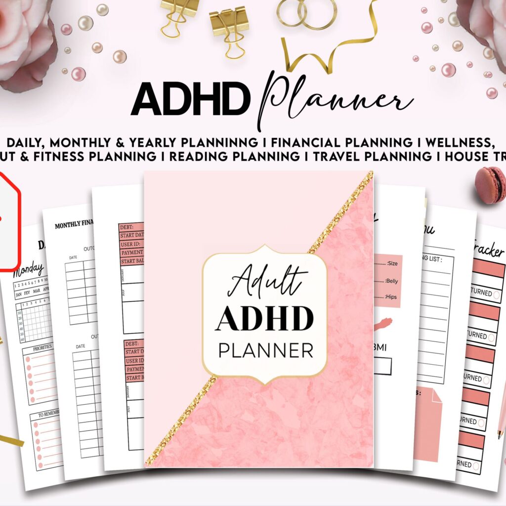 Adult ADHD +160 Pages Life Planner for Journal, Printable PDF size 8.5×11" adhd
