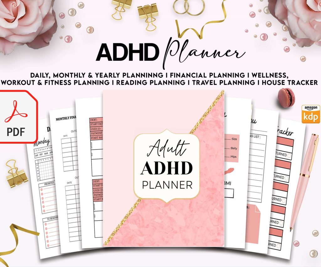 Adult ADHD +160 Pages Life Planner for Journal, Printable PDF size 8.5×11" adhd