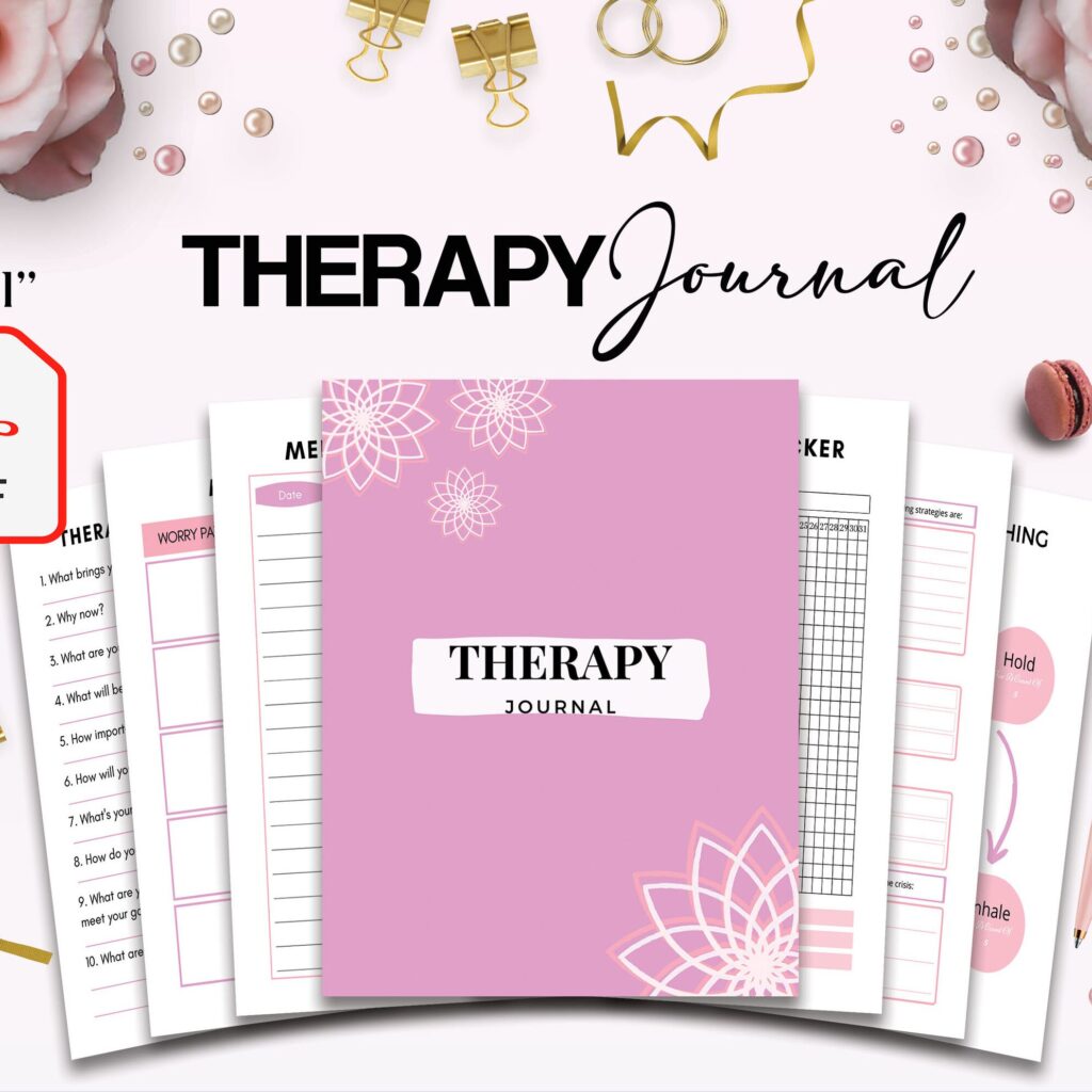 Therapy Journal with questions workbook 8.5×11" 30 Pages, Printable Worksheet, Mental health anxiety, Depression, self-care .. anxiety