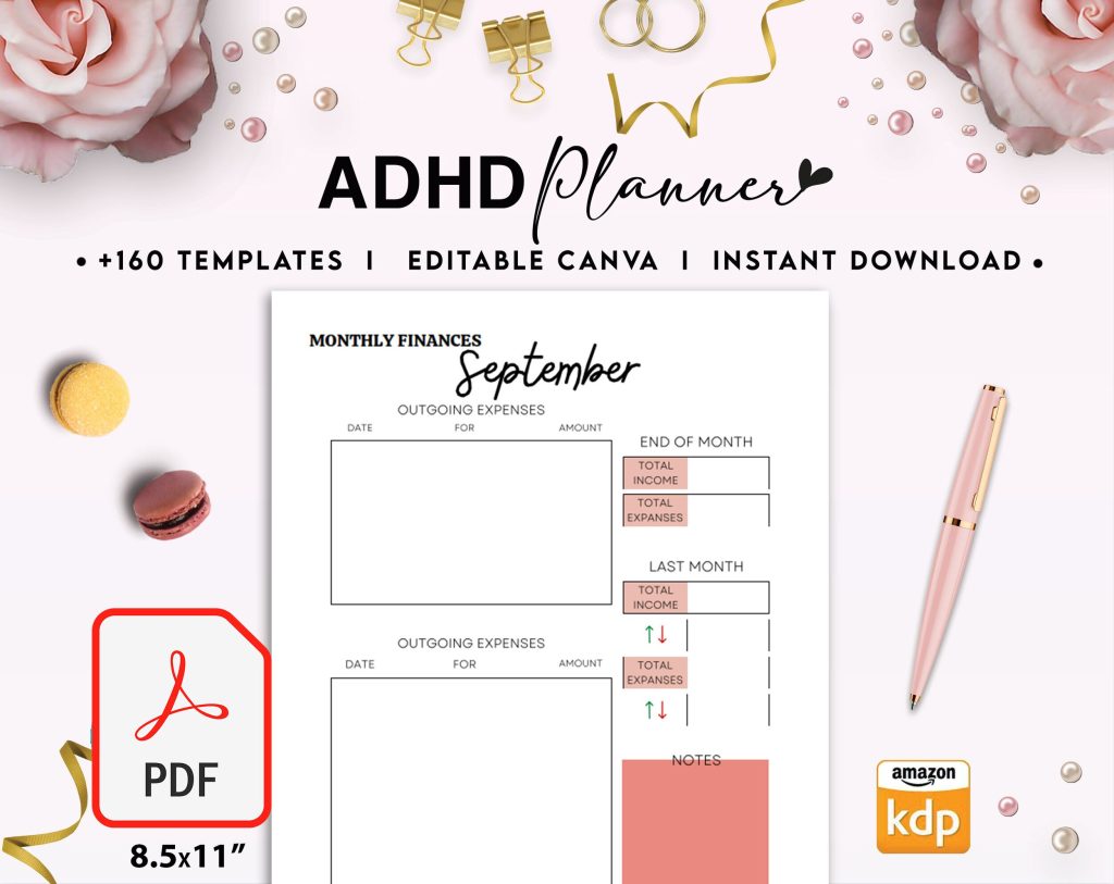 Adult ADHD +160 Pages Life Planner for Journal, Printable PDF size 8 ...