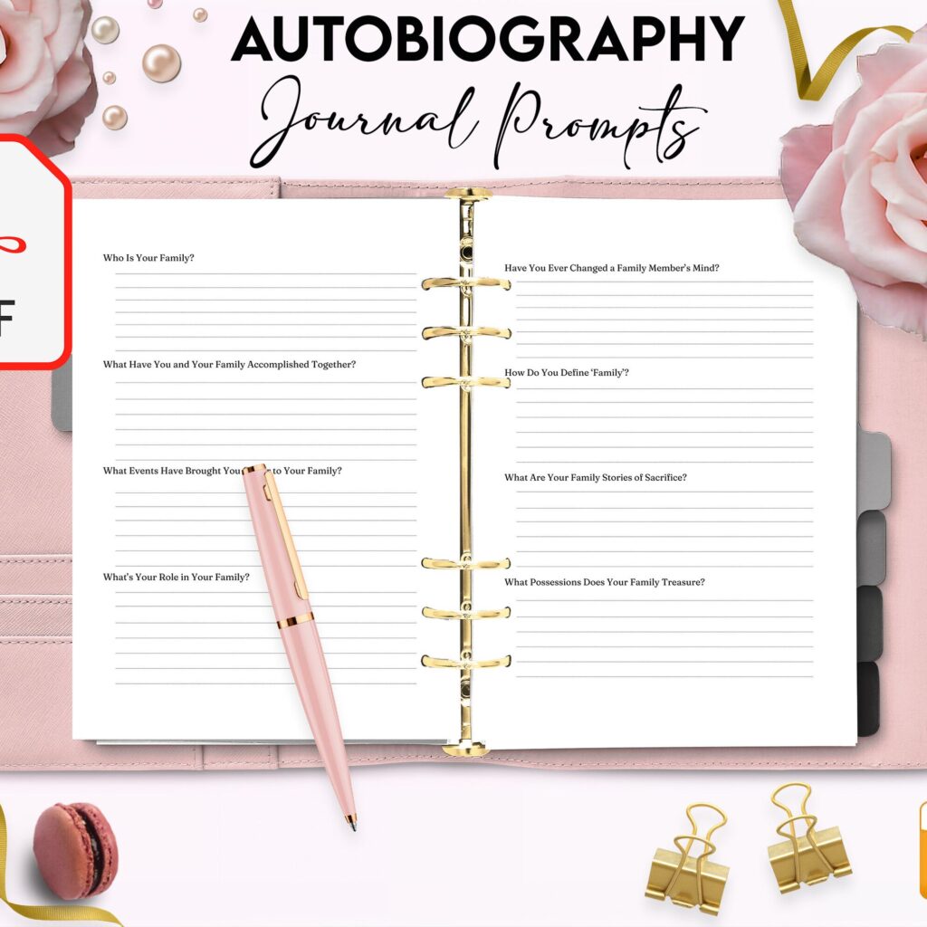Autobiography Promptly Journal 100 Pages, 8.5×11" Printable Planner COMMERCIAL Use Autobiography Journal