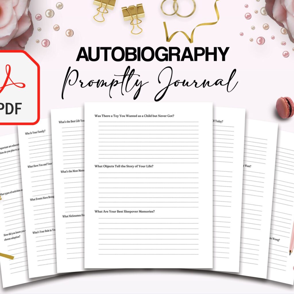 Autobiography Promptly Journal 100 Pages, 8.5×11" Printable Planner COMMERCIAL Use Autobiography Journal