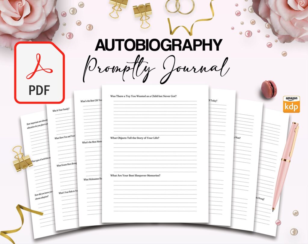 Autobiography Promptly Journal 100 Pages, 8.5×11" Printable Planner COMMERCIAL Use Autobiography Journal
