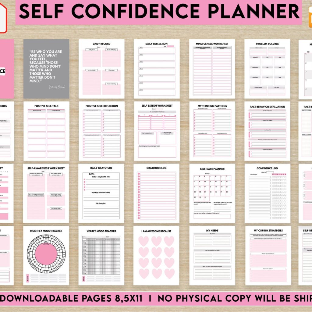 Self-confidence & self-esteem guided journal With Prompts 34 Pages PDF, 8.5×11" Printable Planner COMMERCIAL Use guided journal