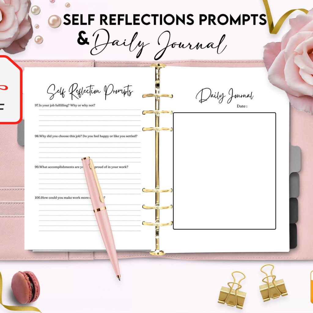 Self-Reflection guided journal With Prompts 30 Pages PDF 100 questions, 8.5×11" Printable Planner COMMERCIAL Use guided journal