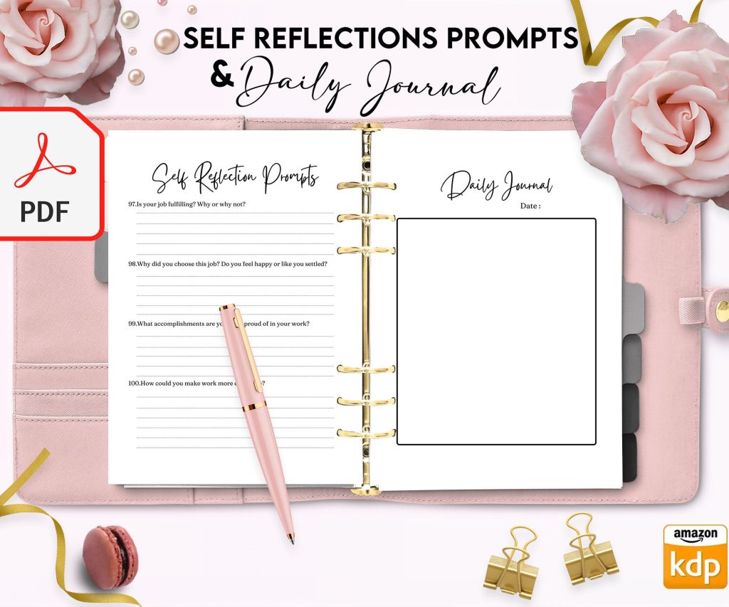 Self-Reflection guided journal With Prompts 30 Pages PDF 100 questions, 8.5×11" Printable Planner COMMERCIAL Use guided journal