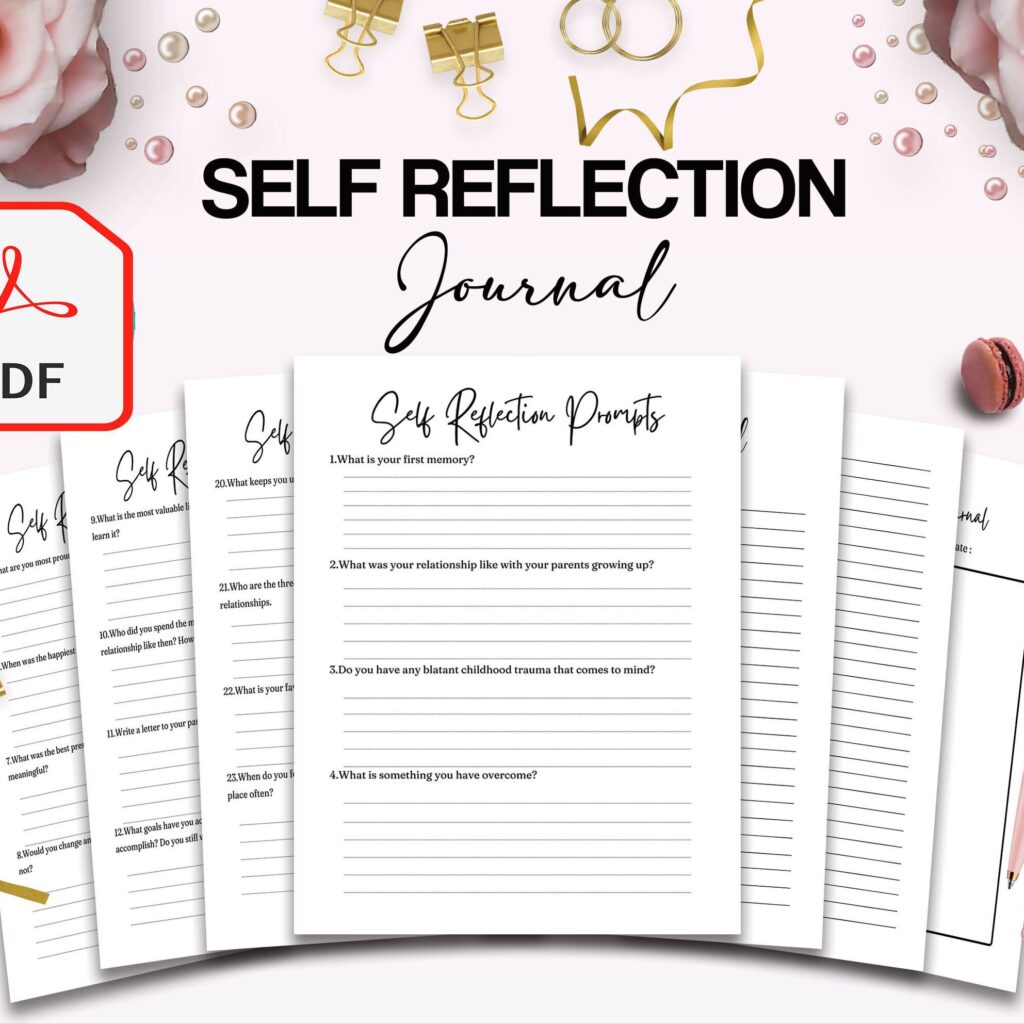 Self-Reflection guided journal With Prompts 30 Pages PDF 100 questions, 8.5×11" Printable Planner COMMERCIAL Use guided journal