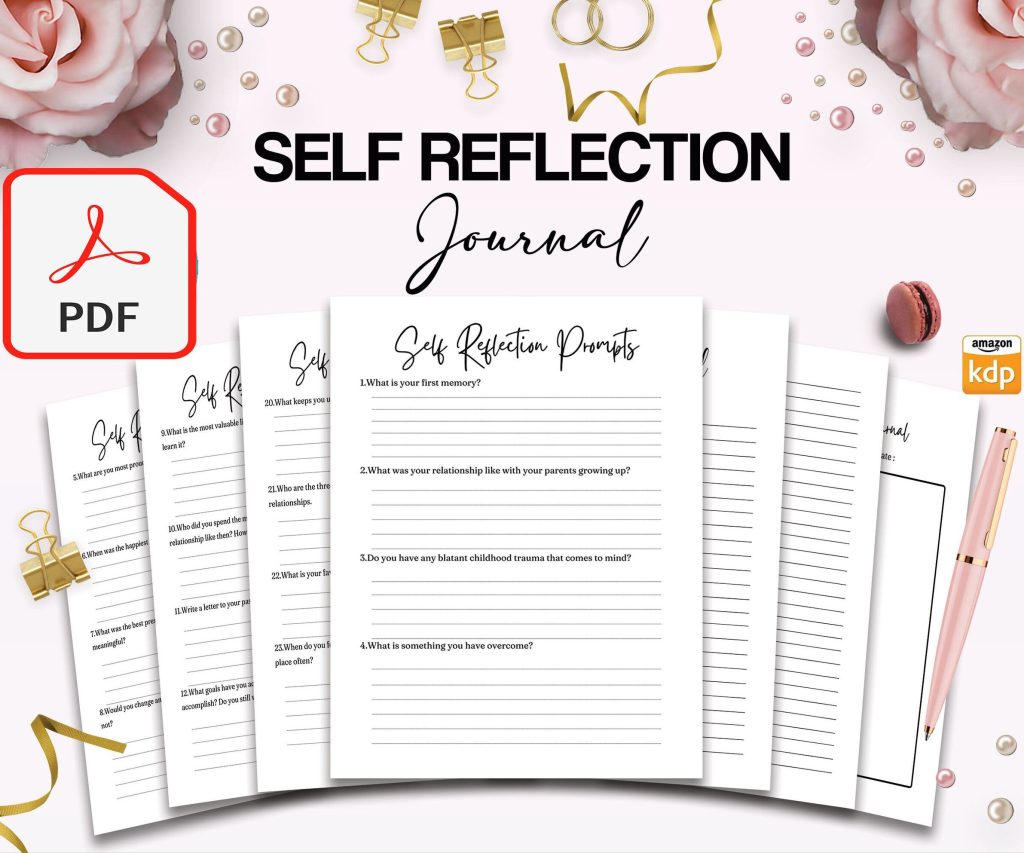 Self-Reflection guided journal With Prompts 30 Pages PDF 100 questions, 8.5×11" Printable Planner COMMERCIAL Use guided journal