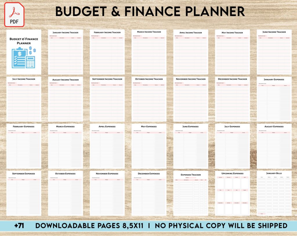 Free Budget & Finance Planner PDF Printable, 8,5×11 inch A4 size, For journal, Notebook, Binder… binder Planner printable