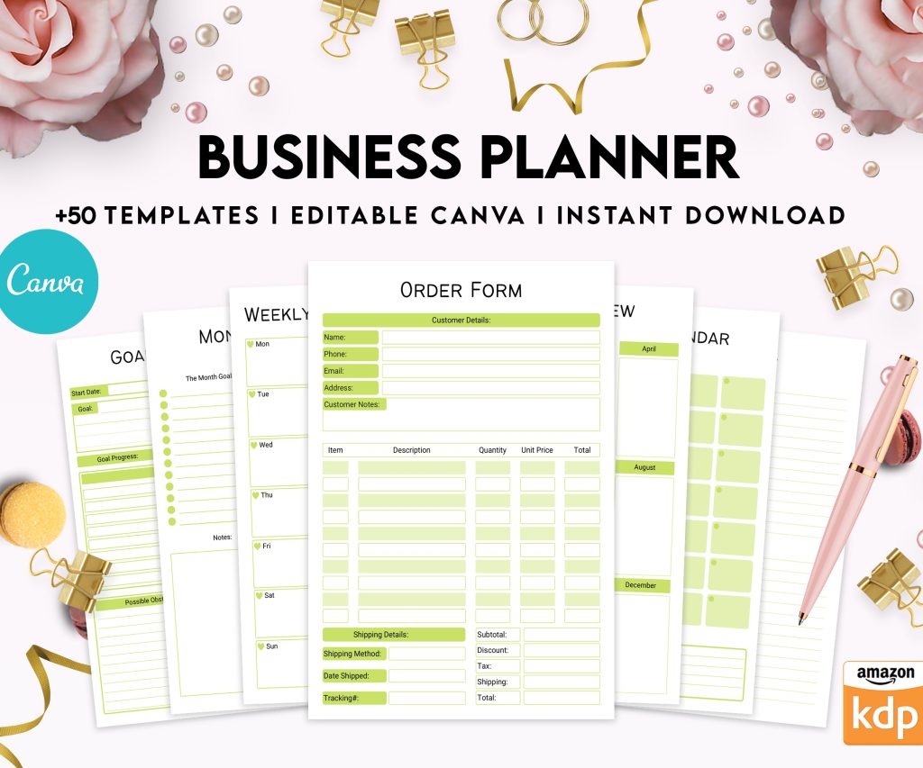 Canva editable Business Planner, Small business Canva editable Planner PDF Printable, 8,5×11 inch A4 size, For journal, Notebook, Binder… binder Planner printable