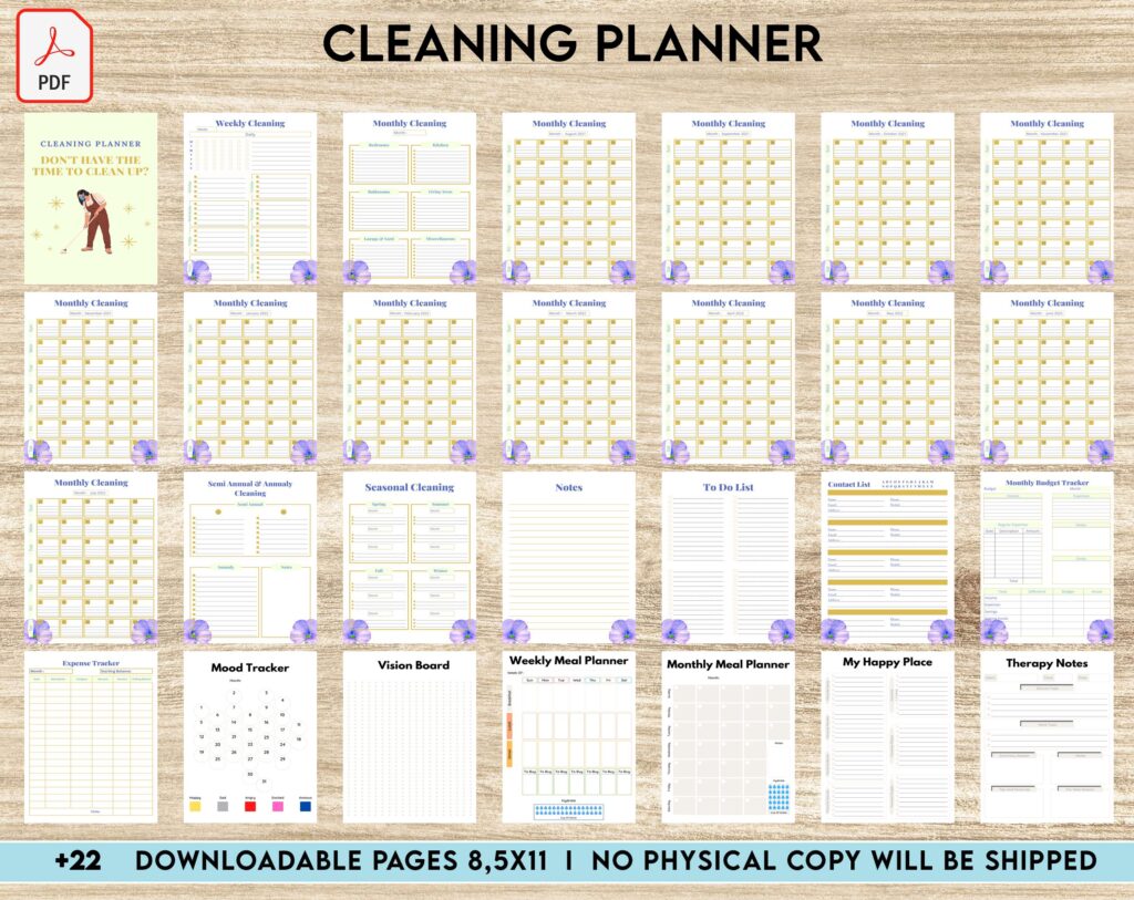 Free Cleaning Planner PDF Printable, 8,5×11 inch A4 size, For journal, Notebook, Binder… binder Planner printable