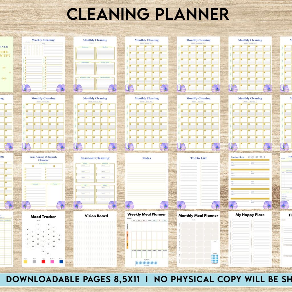 Free Cleaning Planner PDF Printable, 8,5×11 inch A4 size, For journal, Notebook, Binder… binder Planner printable