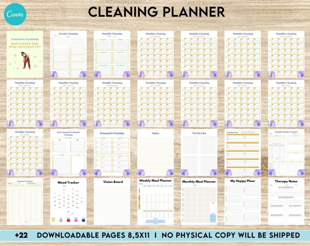 Free Cleaning Planner PDF Printable, 8,5×11 inch A4 size, For journal, Notebook, Binder… binder Planner printable