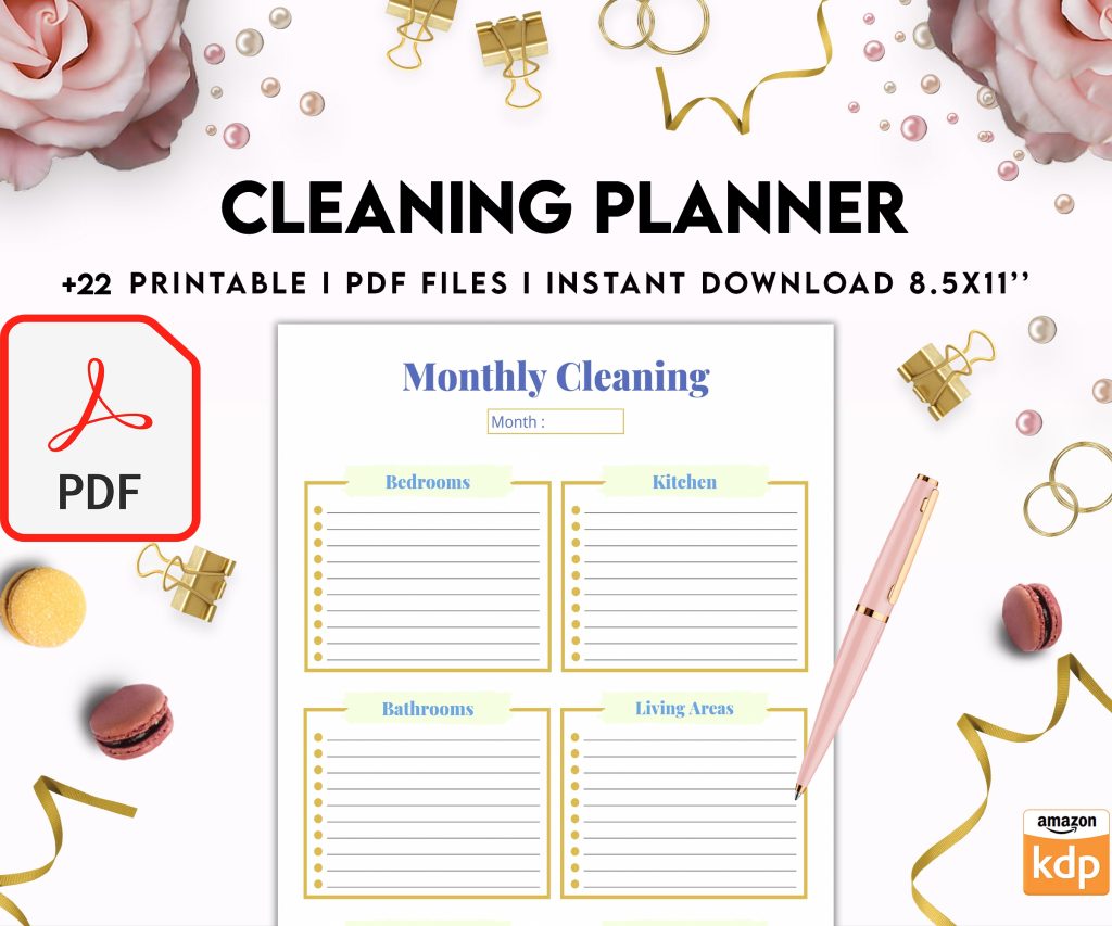 Free Cleaning Planner PDF Printable, 8,5×11 inch A4 size, For journal, Notebook, Binder… binder Planner printable