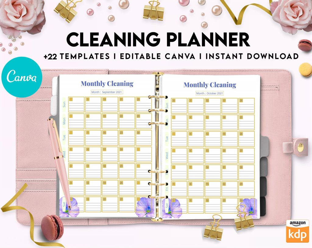 Cleaning Planner Canva editable Templates PDF Printable, 8,5x11 inch A4 ...
