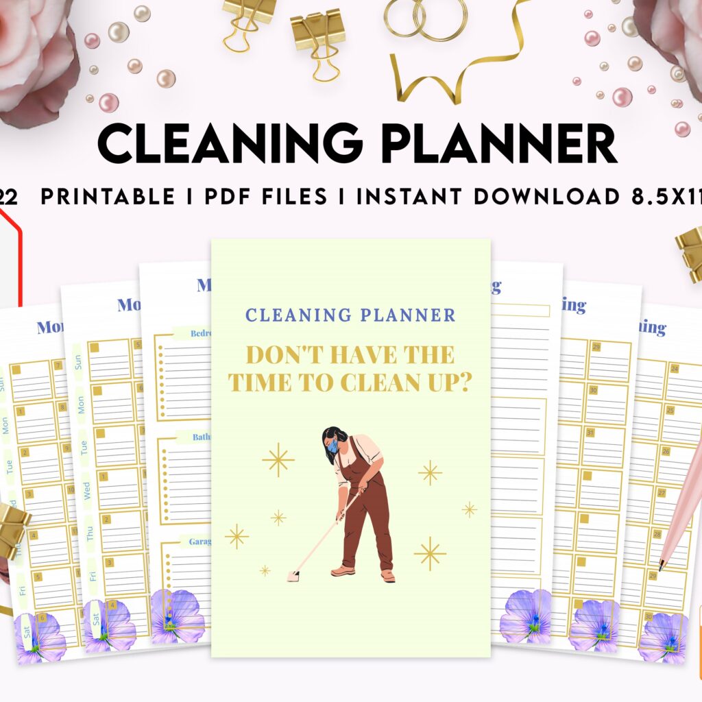Free Cleaning Planner PDF Printable, 8,5×11 inch A4 size, For journal, Notebook, Binder… binder Planner printable