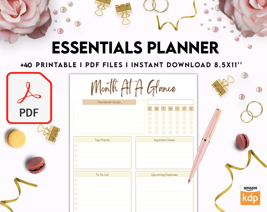 Free Essentials Planner PDF Printable, 8,5x11 inch A4 size, For journal ...