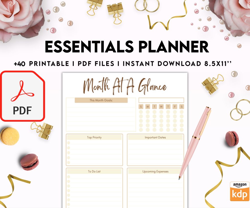 Free Essentials Planner PDF Printable, 8,5×11 inch A4 size, For journal, Notebook, Binder… binder Planner printable