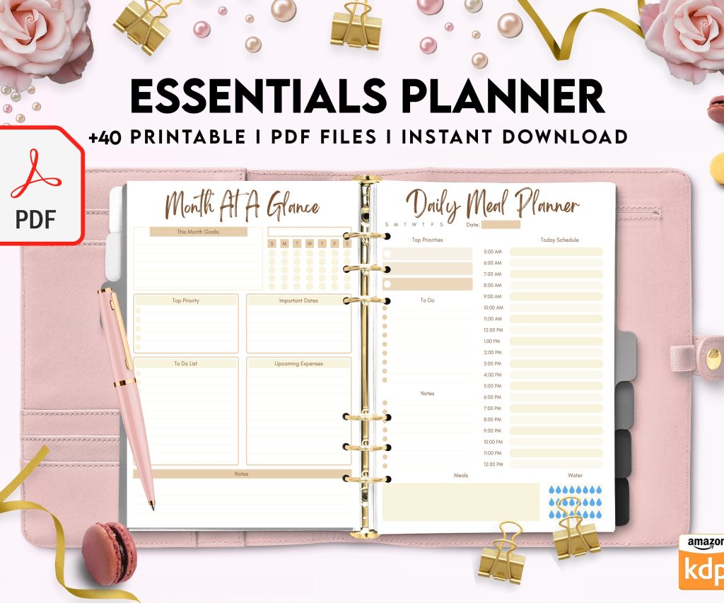 Free Essentials Planner PDF Printable, 8,5×11 inch A4 size, For journal, Notebook, Binder… binder Planner printable