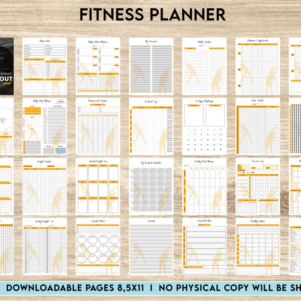 Free Fitness Planner PDF Printable, 8,5×11 inch A4 size, For journal, Notebook, Binder… binder Planner printable