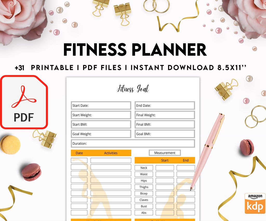 Free Fitness Planner PDF Printable, 8,5×11 inch A4 size, For journal, Notebook, Binder… binder Planner printable