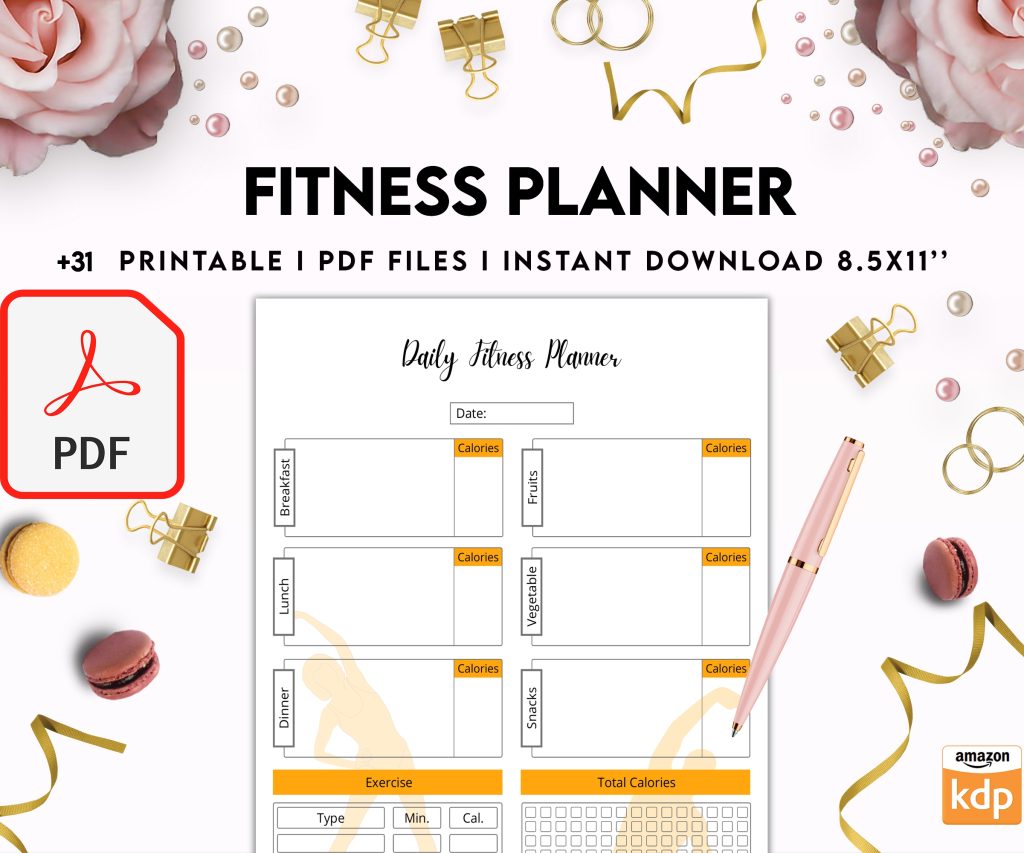 Free Fitness Planner PDF Printable, 8,5×11 inch A4 size, For journal, Notebook, Binder… binder Planner printable