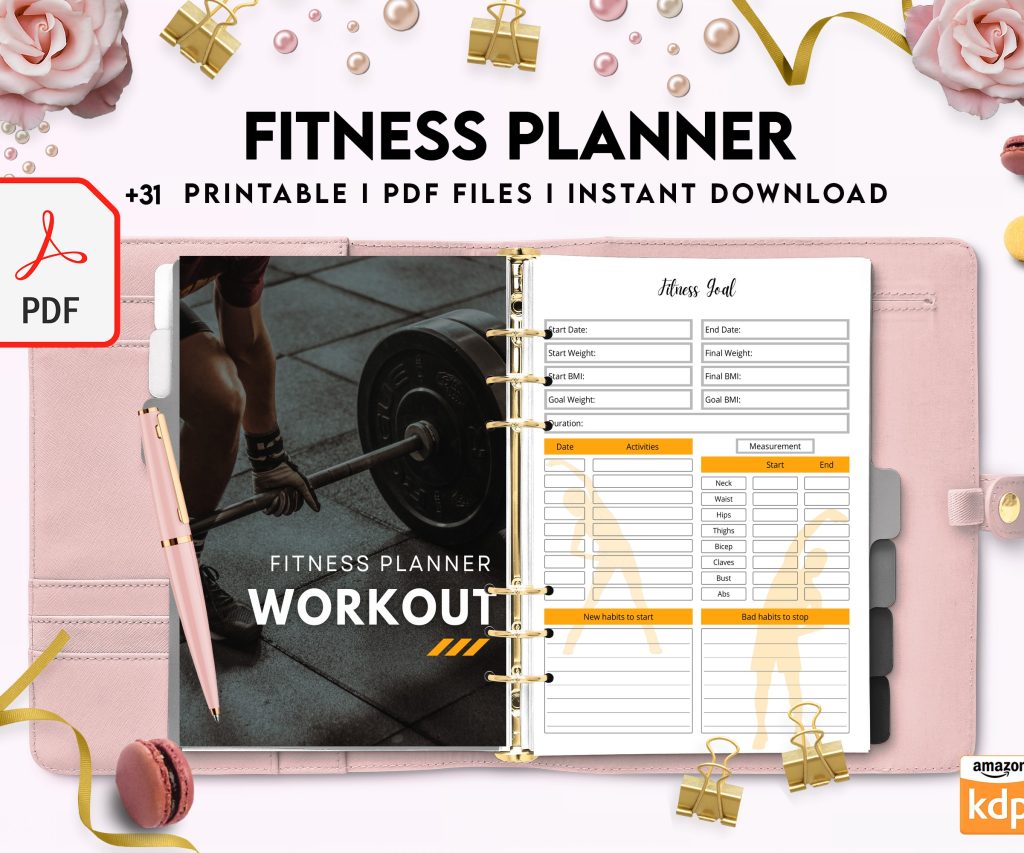 Free Fitness Planner PDF Printable, 8,5×11 inch A4 size, For journal, Notebook, Binder… binder Planner printable