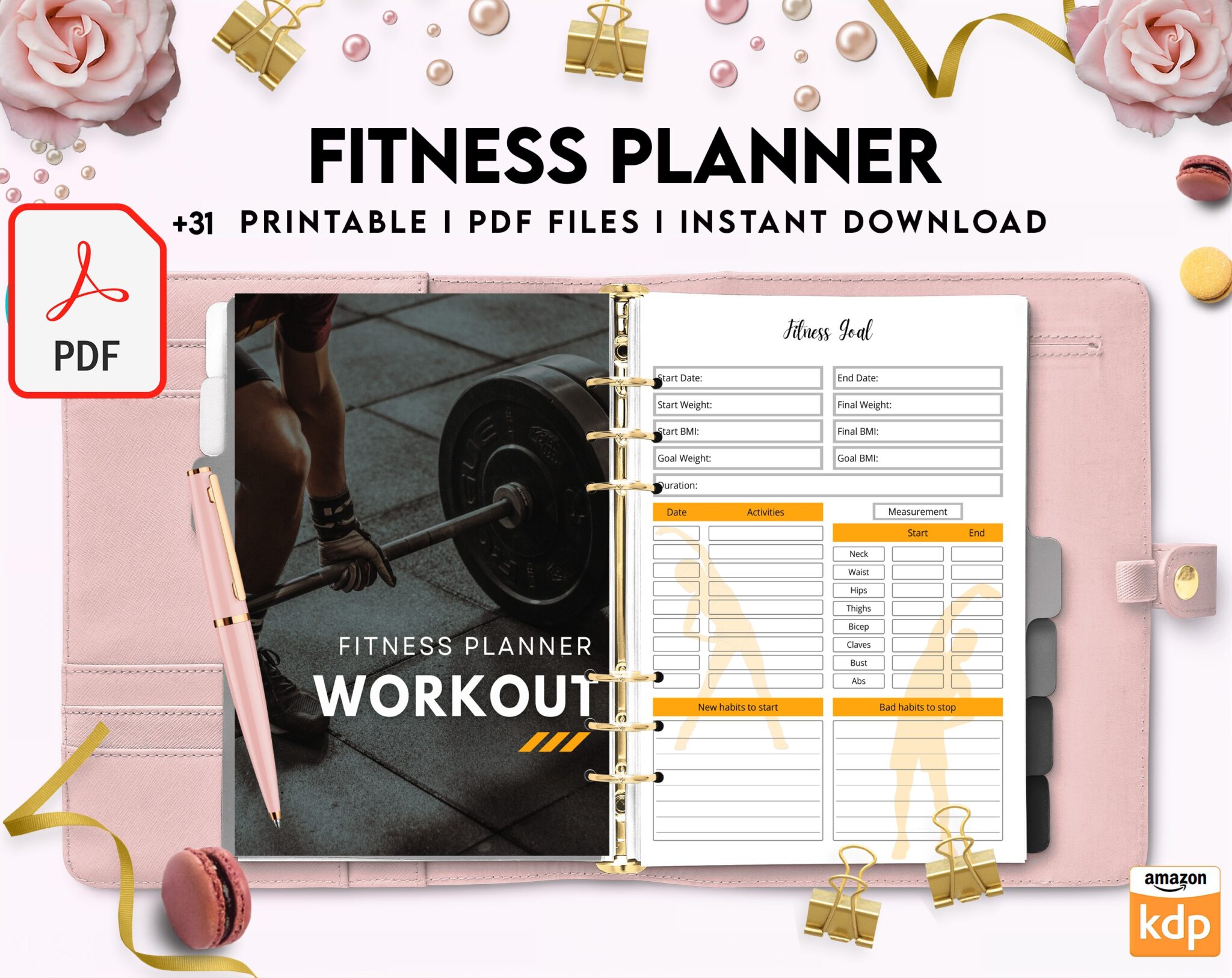 Free Fitness Planner PDF Printable, 8,5x11 inch A4 size, For journal ...