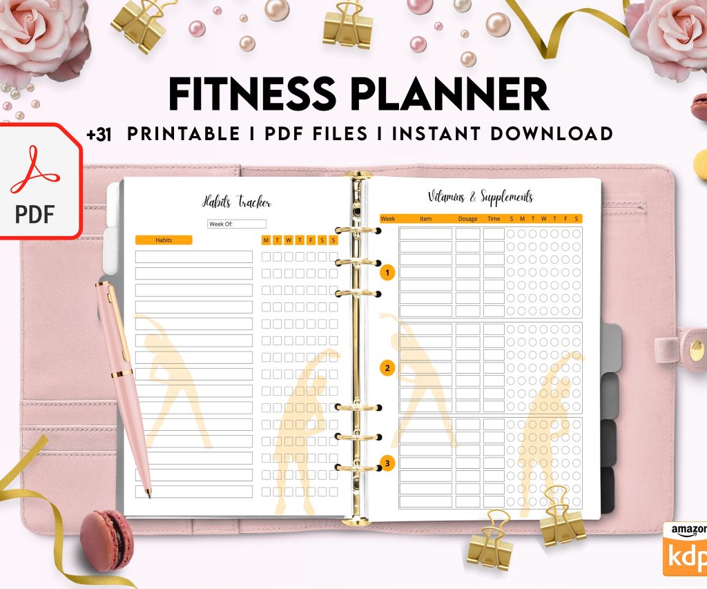 Free Fitness Planner PDF Printable, 8,5×11 inch A4 size, For journal, Notebook, Binder… binder Planner printable