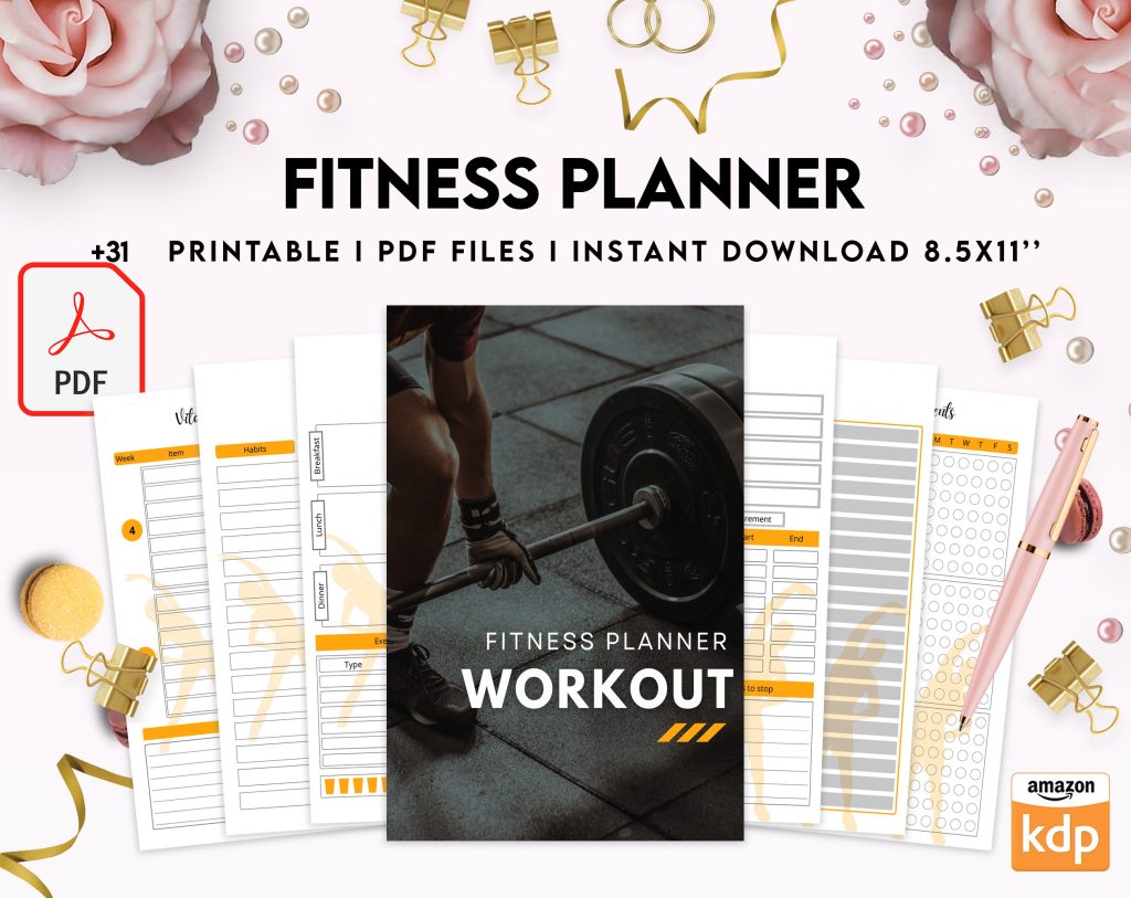 Free Fitness Planner PDF Printable, 8,5x11 inch A4 size, For journal ...