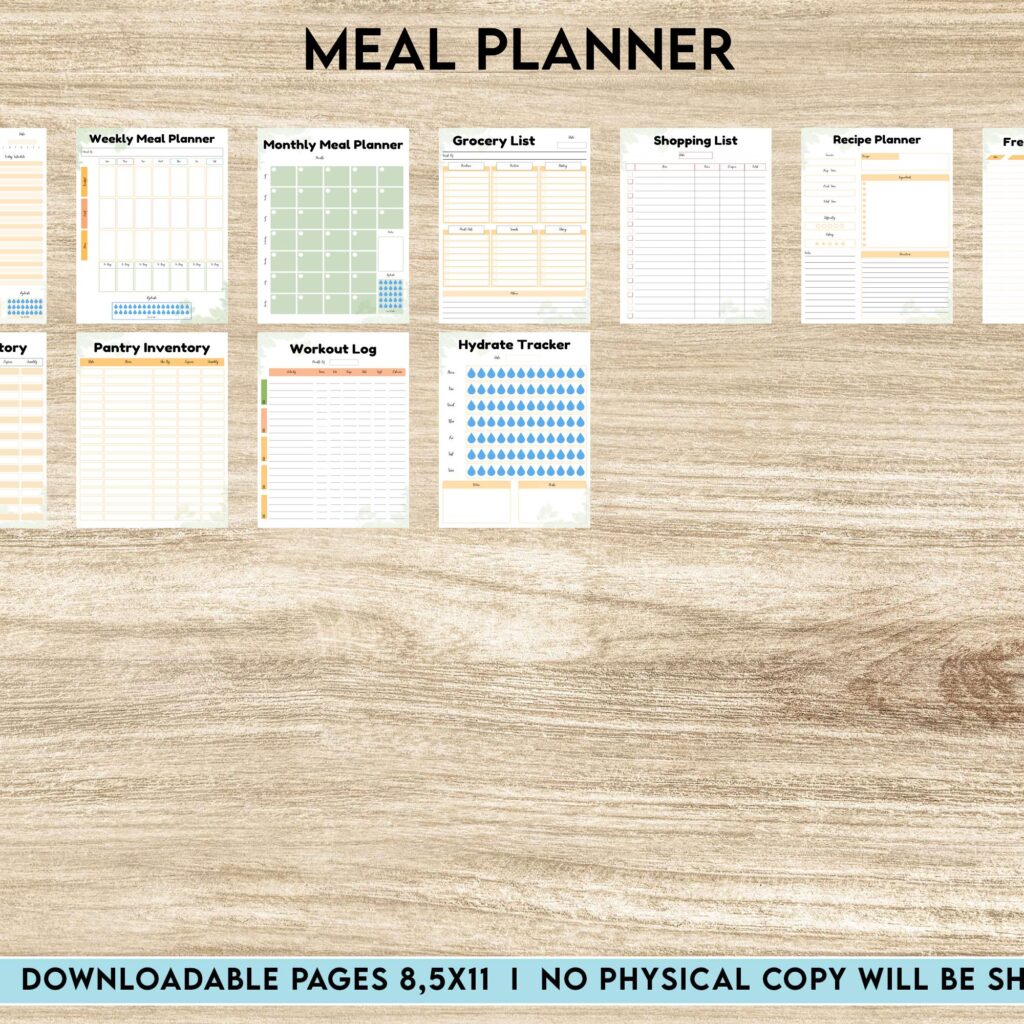 Free Meal Planner PDF Printable, 8,5×11 inch A4 size, For journal, Notebook, Binder… binder Planner printable