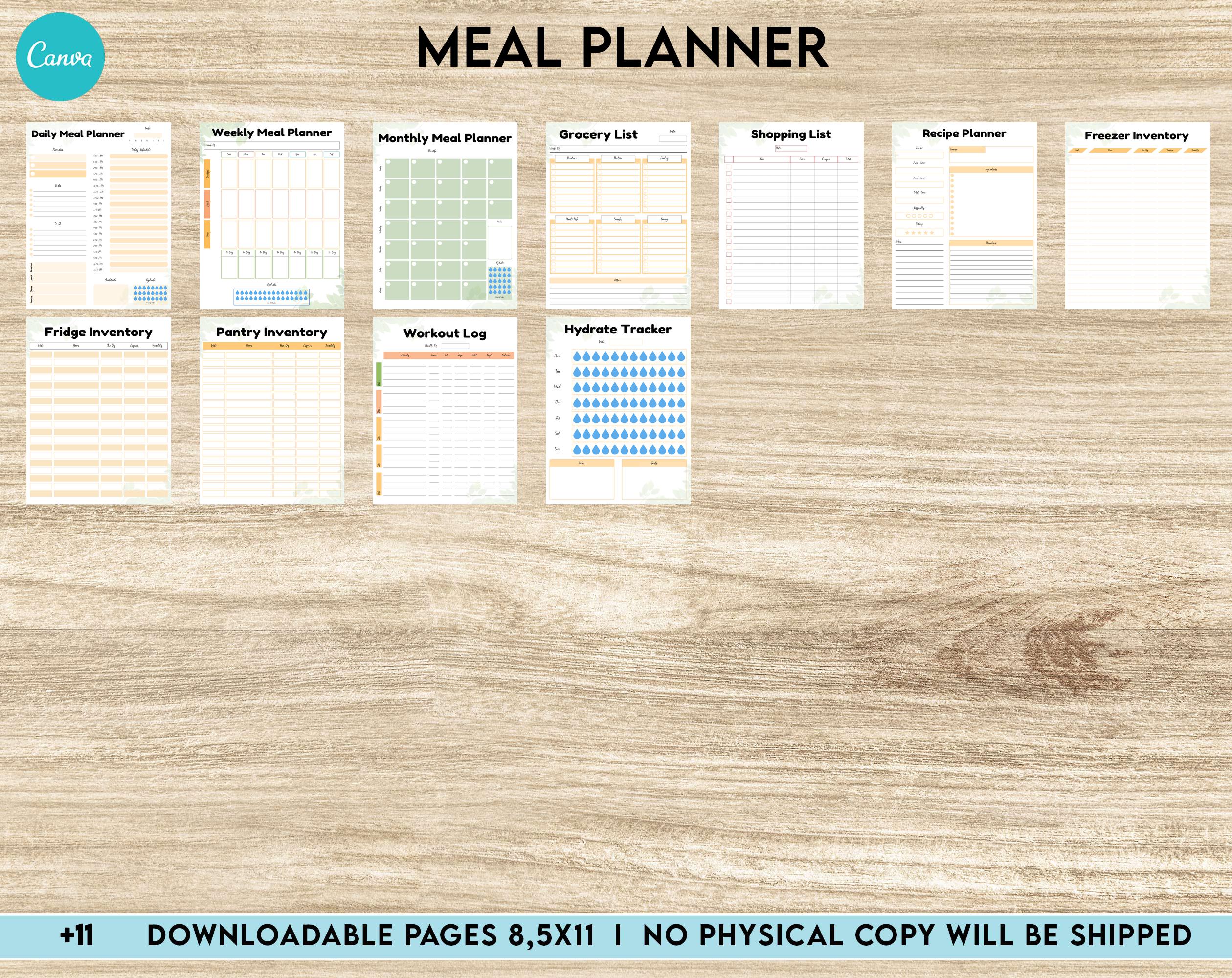 Free Meal Planner PDF Printable, 8,5×11 inch A4 size, For journal, Notebook, Binder… binder Planner printable