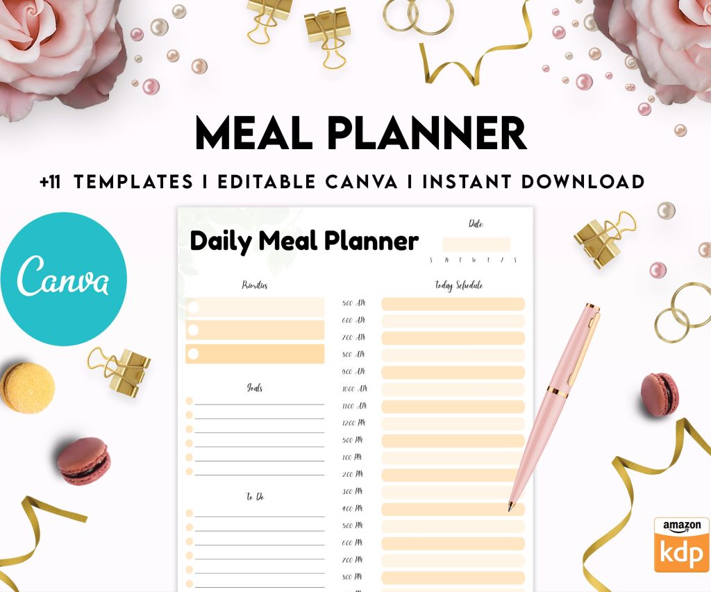 Free Meal Planner PDF Printable, 8,5×11 inch A4 size, For journal, Notebook, Binder… binder Planner printable