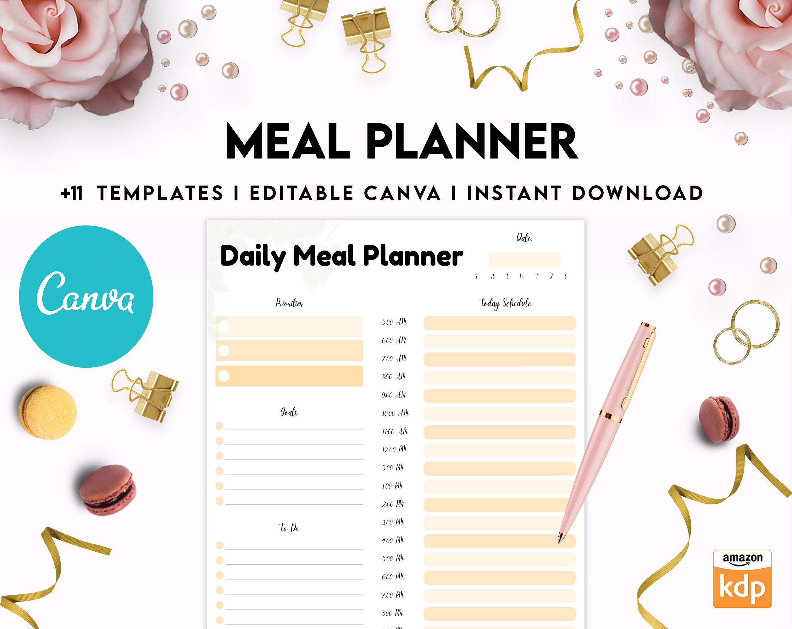Free Meal Planner PDF Printable, 8,5×11 inch A4 size, For journal, Notebook, Binder… binder Planner printable