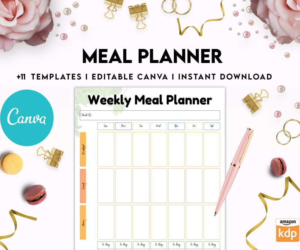 Free Meal Planner PDF Printable, 8,5×11 inch A4 size, For journal, Notebook, Binder… binder Planner printable