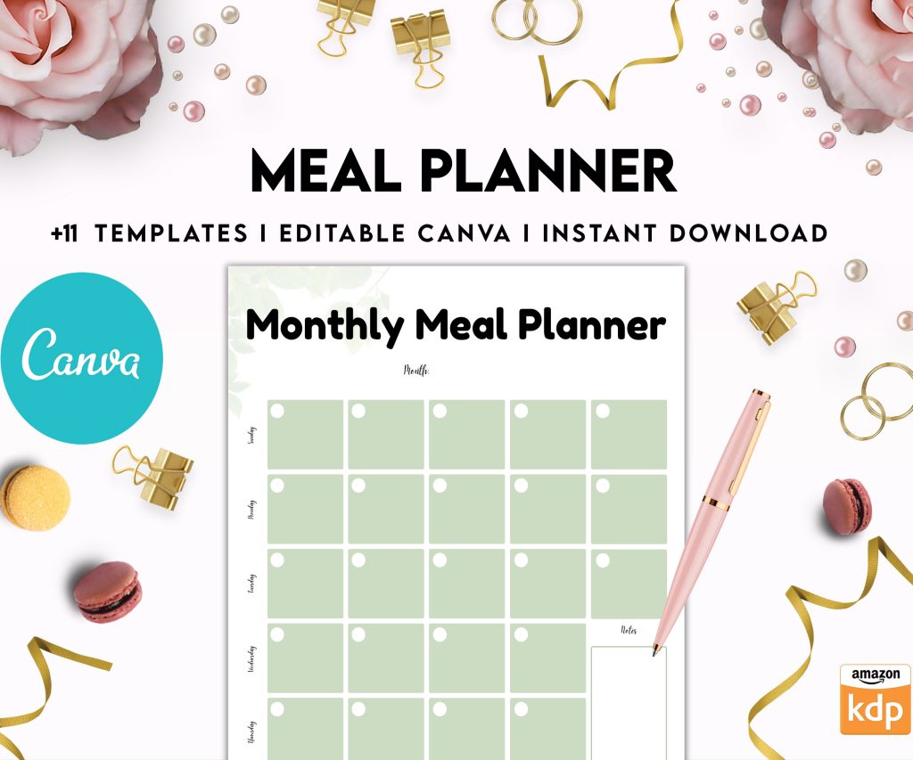 Free Meal Planner PDF Printable, 8,5×11 inch A4 size, For journal, Notebook, Binder… binder Planner printable