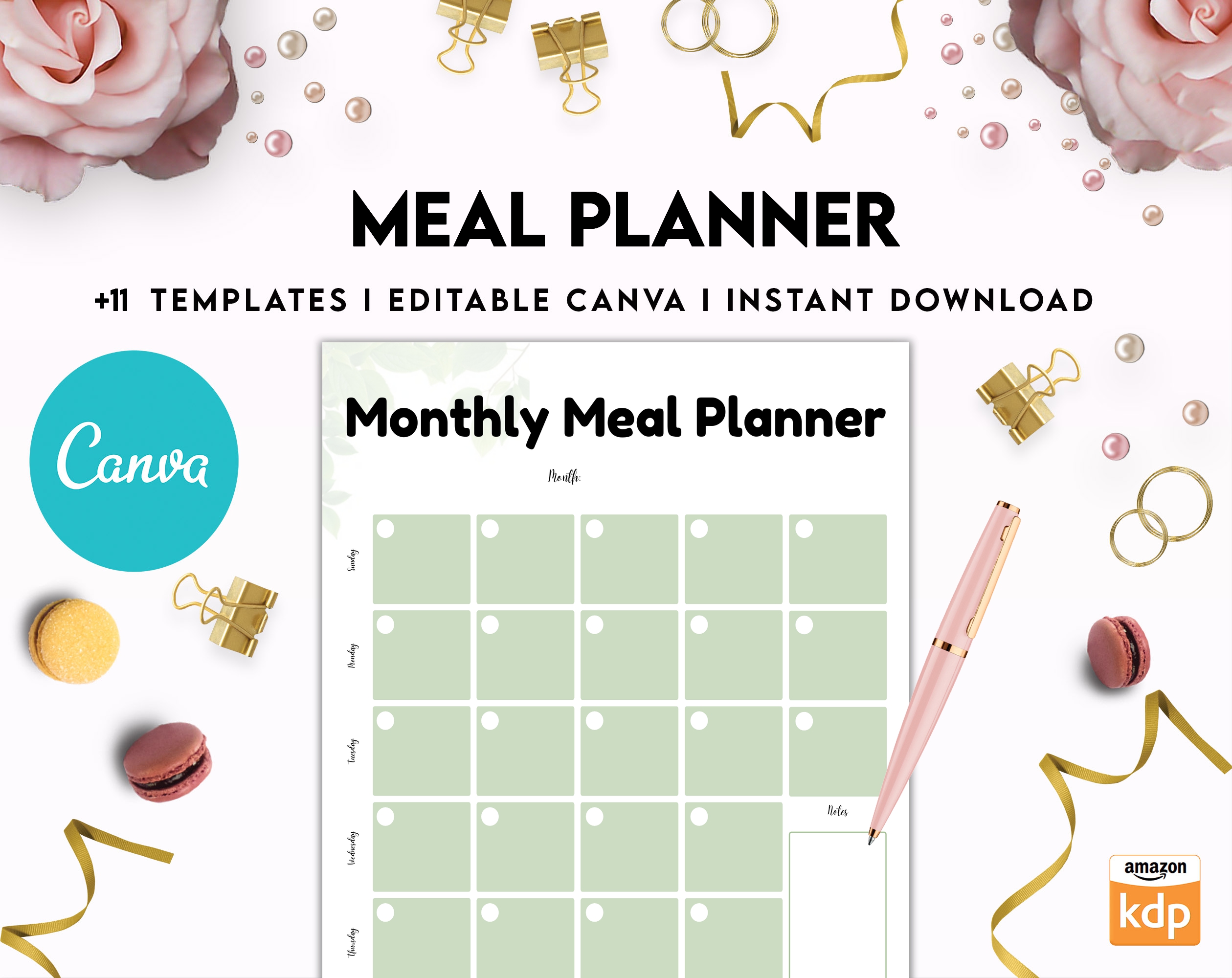 Free Meal Planner PDF Printable, 8,5×11 inch A4 size, For journal, Notebook, Binder… binder Planner printable