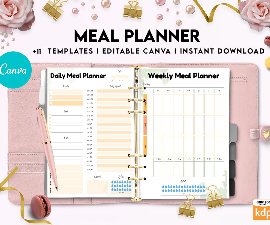 Free Meal Planner PDF Printable, 8,5×11 inch A4 size, For journal, Notebook, Binder… binder Planner printable