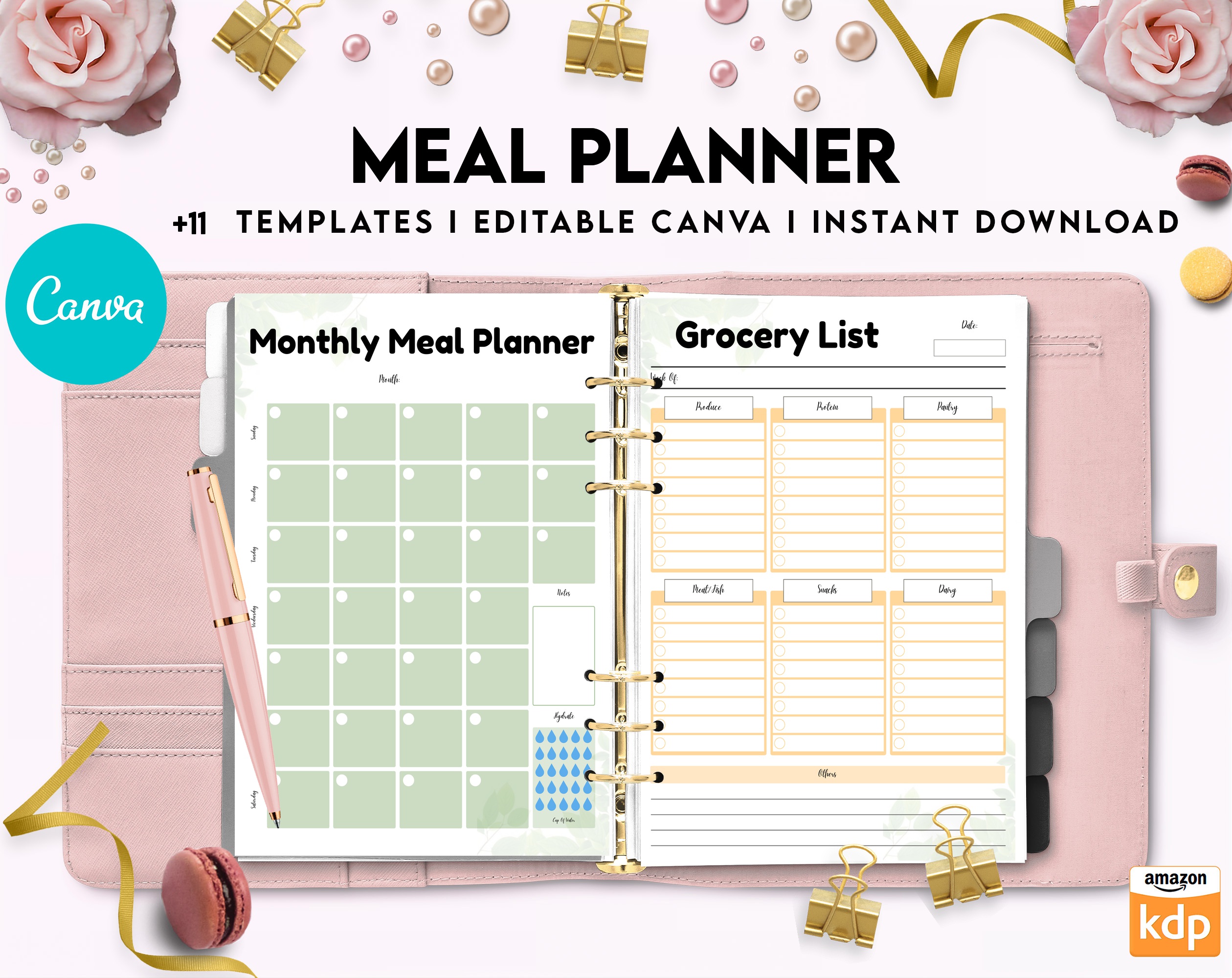 Free Meal Planner PDF Printable, 8,5×11 inch A4 size, For journal, Notebook, Binder… binder Planner printable