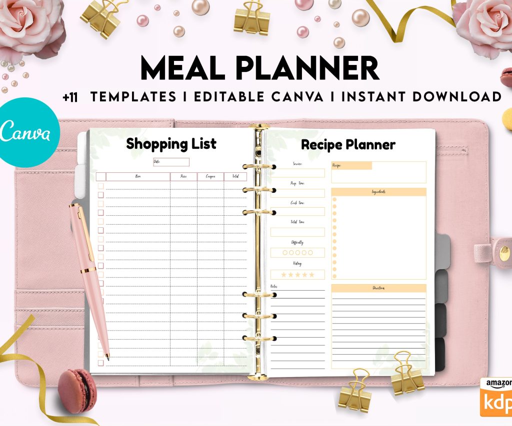 Free Meal Planner PDF Printable, 8,5×11 inch A4 size, For journal, Notebook, Binder… binder Planner printable