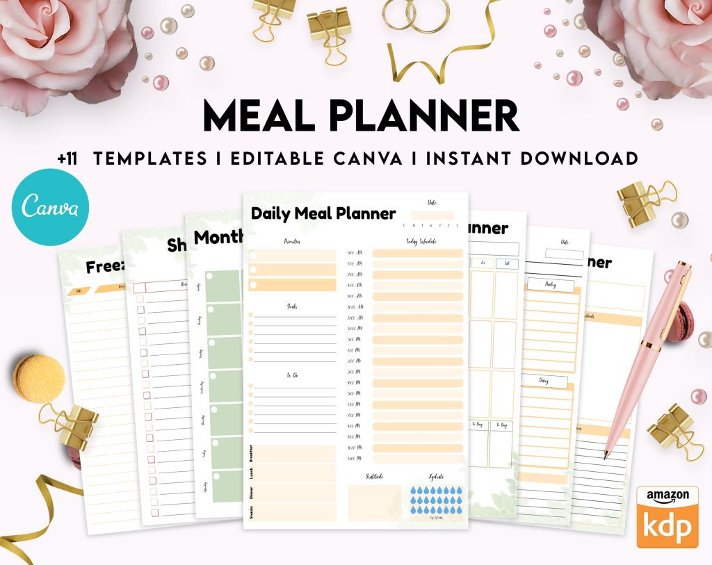 Meal Planner Canva editable Templates, 8,5x11 inch A4 size, For journal ...