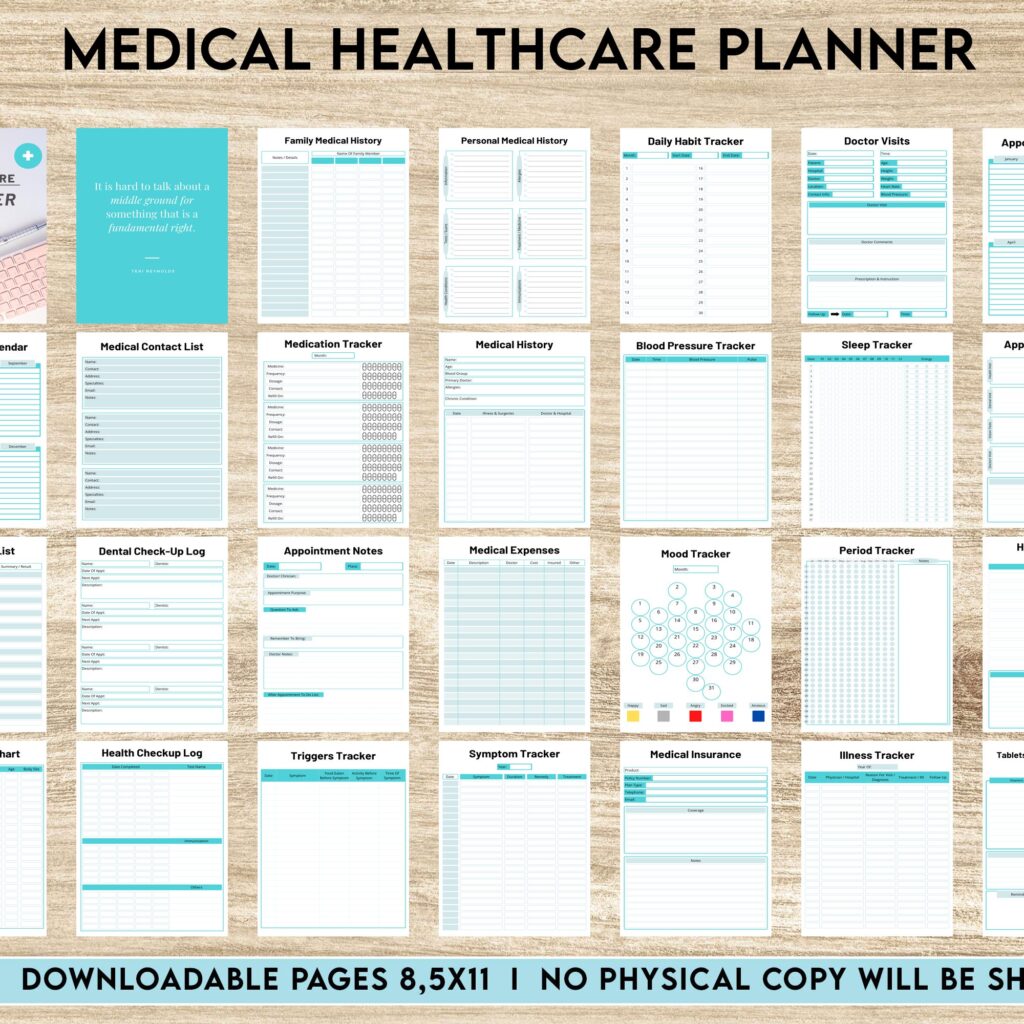 Free Medical Healthcare Planner PDF Printable, 8,5×11 inch A4 size, For journal, Notebook, Binder… binder Planner printable