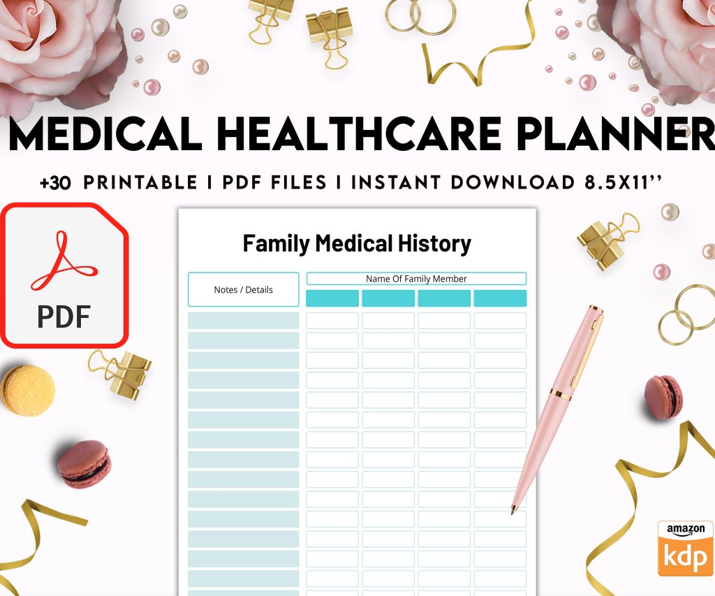 Free Medical Healthcare Planner PDF Printable, 8,5×11 inch A4 size, For journal, Notebook, Binder… binder Planner printable